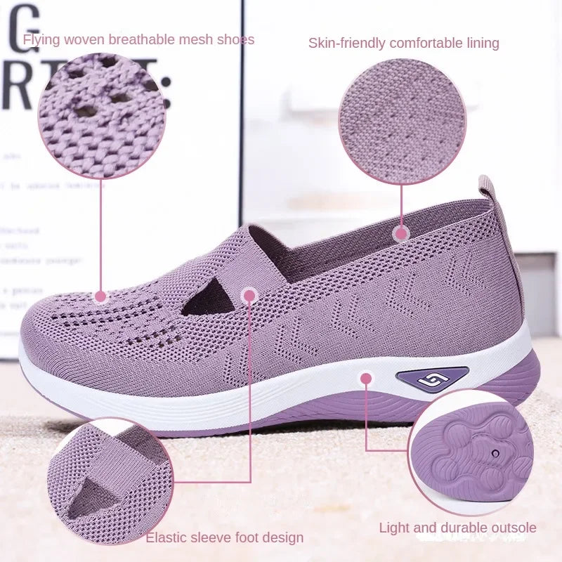 Women's Spring/Summer New Breathable and Comfortable, Mom's Single Shoes, Soft Sole, Casual Mesh Hollow Women's Shoes