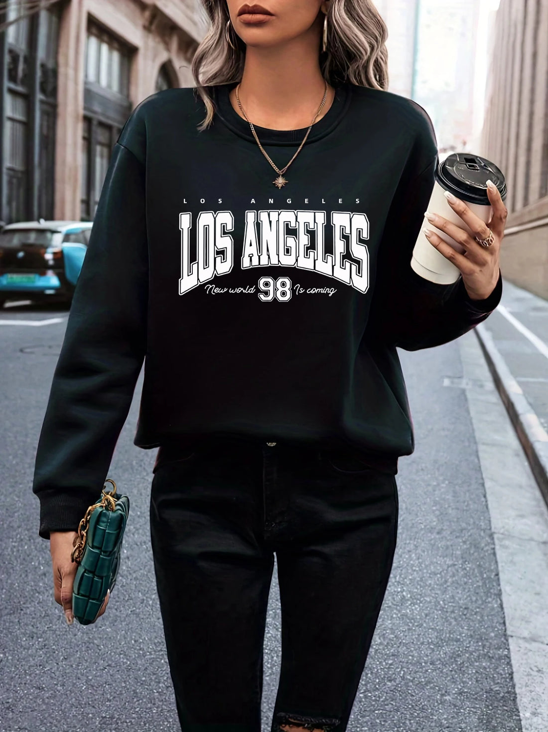 Korean trend women's sweater Los Angeles 98 letters printed women's hoodie long-sleeved O-neck pullover sports fashion clothing