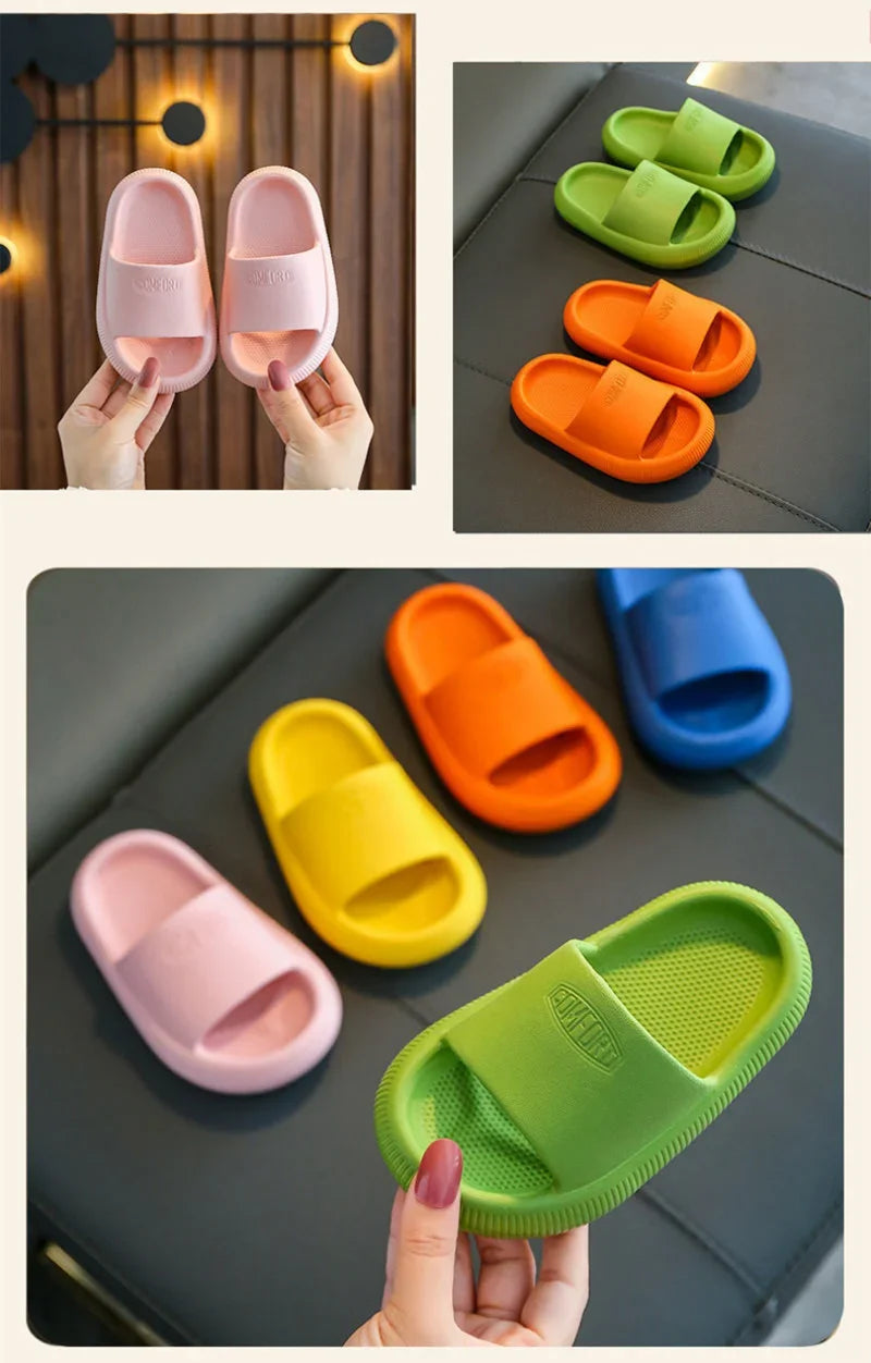 Summer Children Casual Slippers Solid Color Breathable Non-Slip Home Bathroom Beach Kids Soft Slippers Boys Girls Indoor Shoes