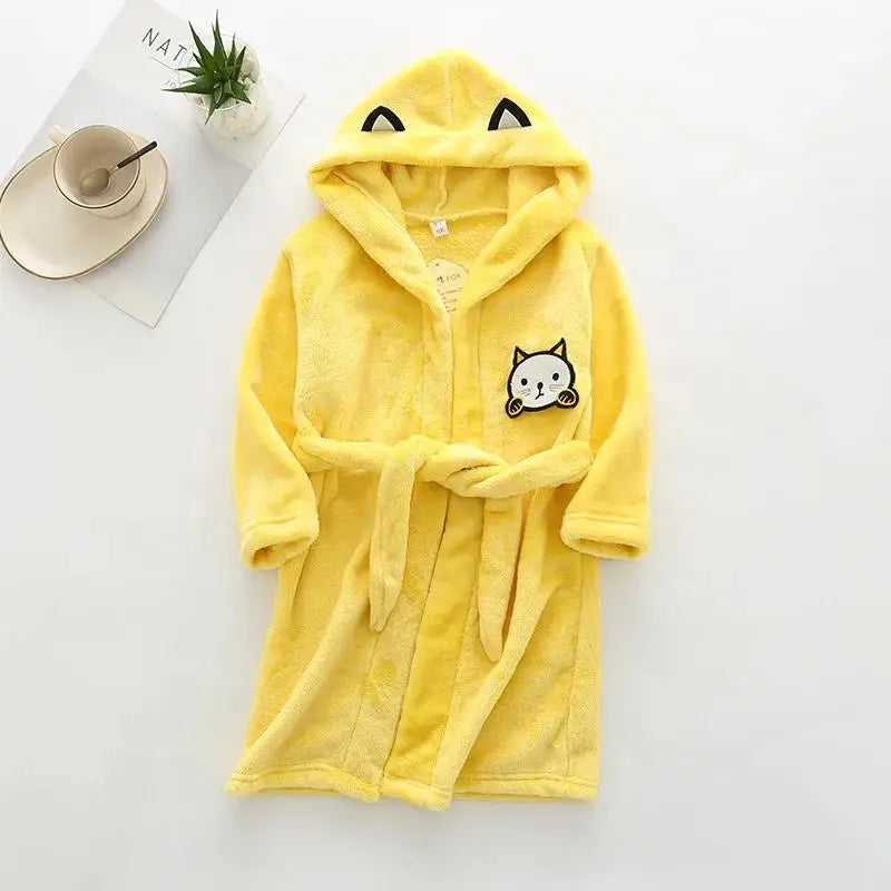 New Autumn Winter Kids Hooded Flannel Bathrobe Baby Bath Robes Boys Girls Cute Cartoon Soft Warm Pajamas Long Sleeve Towel Robe