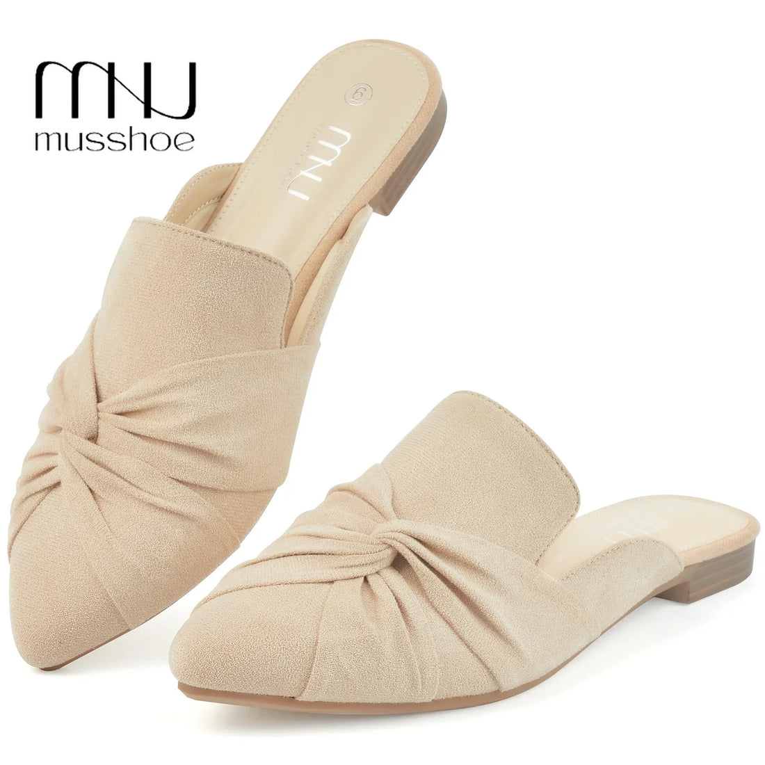 MUSSHOE Mules for Women Comfortable Pointed Toe Slip on Flats Shoes Slip On Loafers with Knot All the Season Loafers Mule Shoes