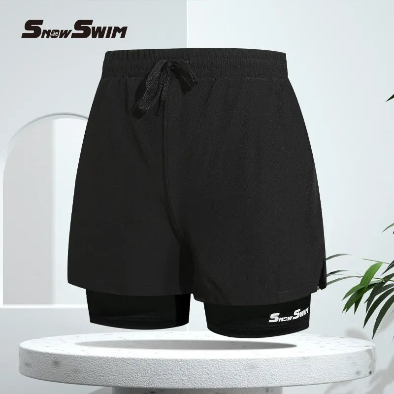 Men's Swim Trunks Double-layer Flat Angle Adult Quick-drying Anti-embarrassment Swim Trunks Beach Pants Spa Swimming Kit