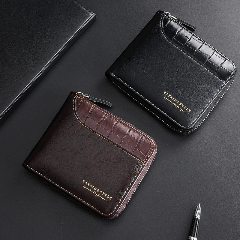 Leather Men’s Wallet Luxury Mens Purse Male Zipper Card Holders with Coin Pocket Rfid Wallets Gifts for Men Money Bag