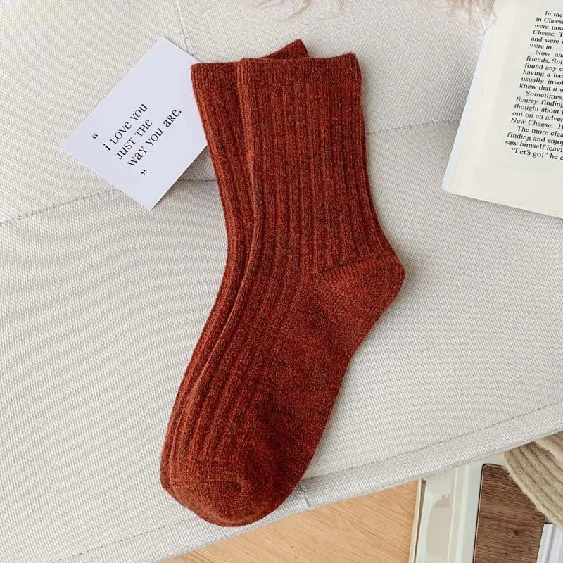 2024 New Winter  Cashmere Wool Women Socks  Casual japanese fashion Solid Color Thicker Long Sock Girls Thermal Warm Crew Sock