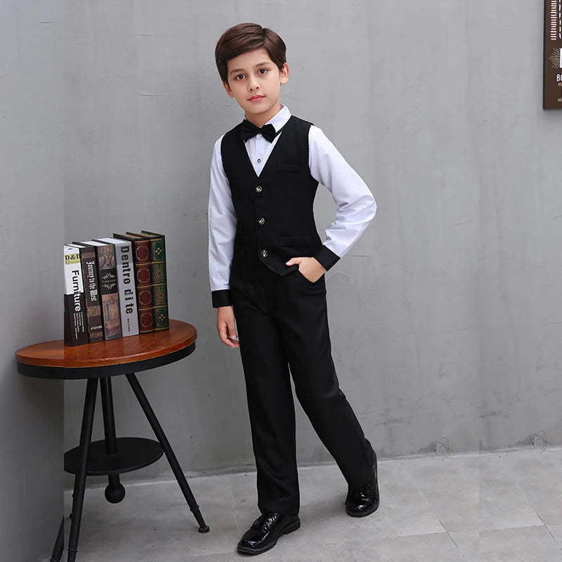 LOLANTA 4Pcs Kids Boys Formal Vest Suits Child Clothes Sets Wedding Piano Performance Outfits 3-12 Years