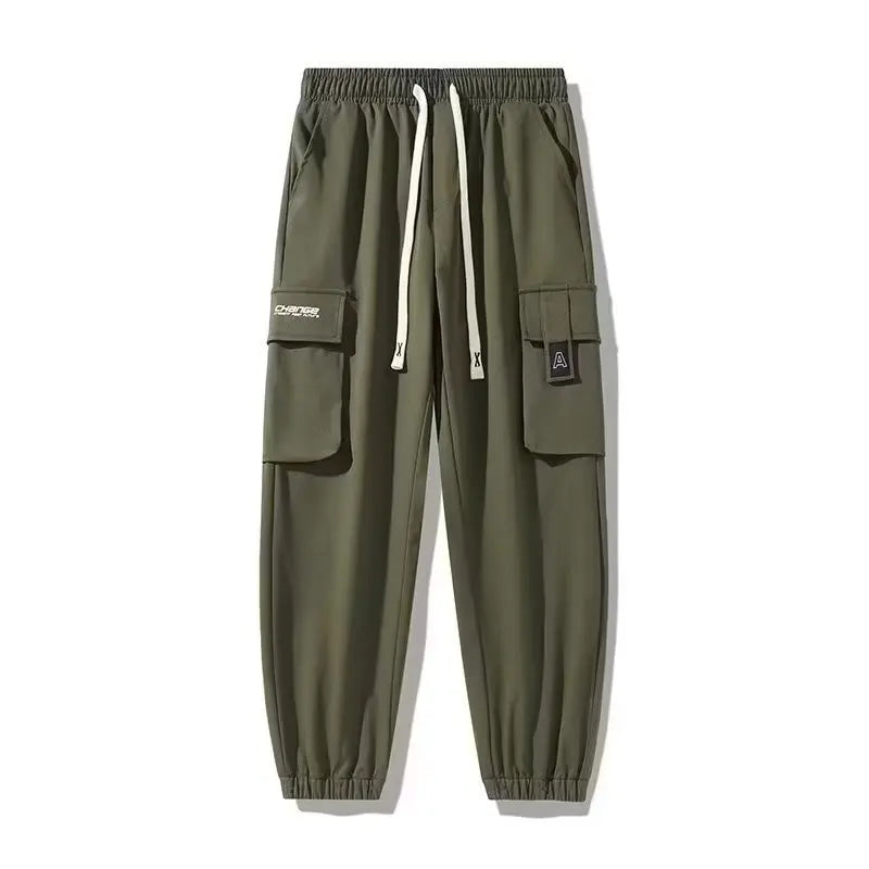 Men's Cargo Pants Casual Hip Hop Hit Color Multiple Pockets Trousers Streetwear Ribbons Techwear Sweatpants