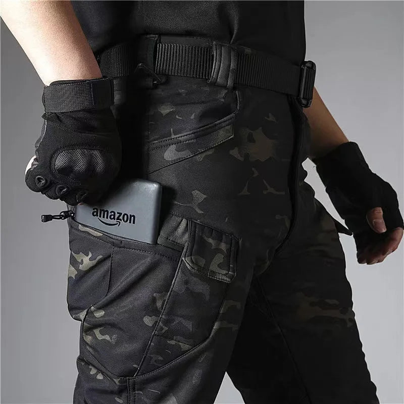 Men's Winter Waterproof Climbing SkiingTrekking Fleece Fishing Tactical Sharkskin Cargo Pants Camping Hiking Hunting Trousers