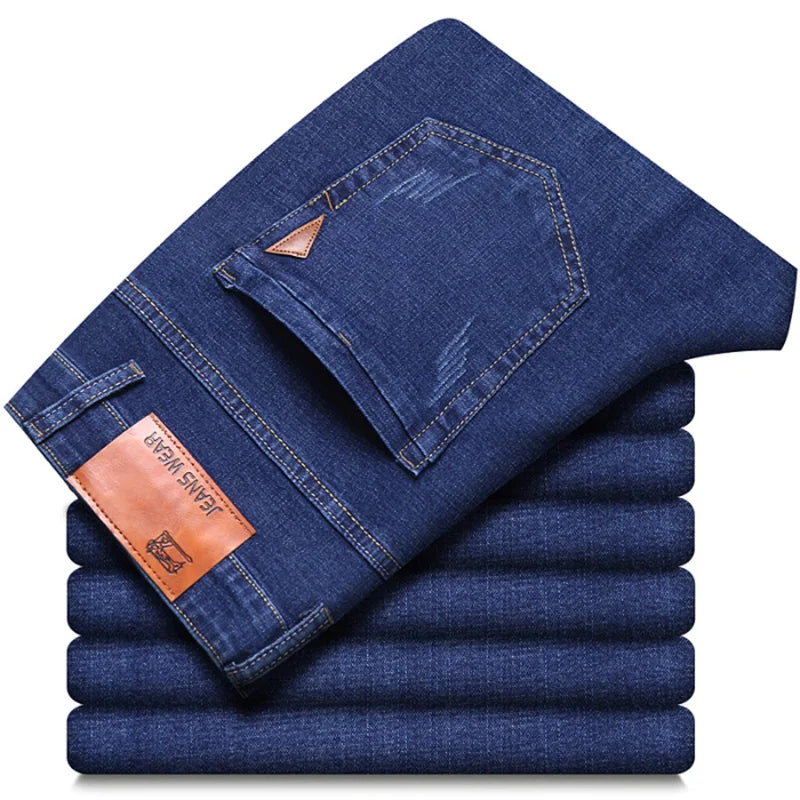 2024 NEW Men's Classic Style Casual Stretch Slim Jean Pants Male Brand Denim Trousers Black Blue Fashion Business Jeans