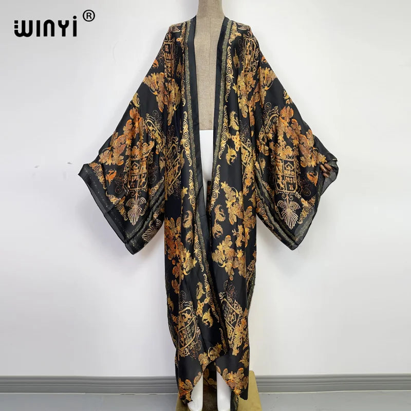 vestido longo Women Cardigan robe Cocktail sexcy Boho Maxi African Holiday Batwing Sleeve Silk Robe