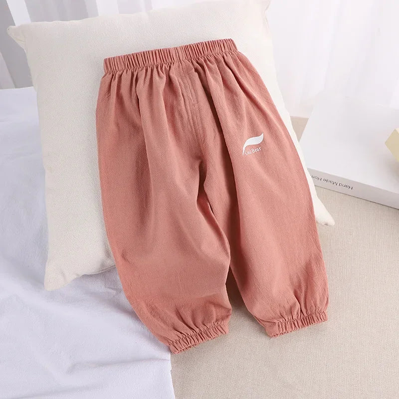 1 2 3 4 5 Years New Children's Anit-mosquito Pants Summer Baby Air Conditioning Bloomers Boys and Girls Cotton and Linen Pants