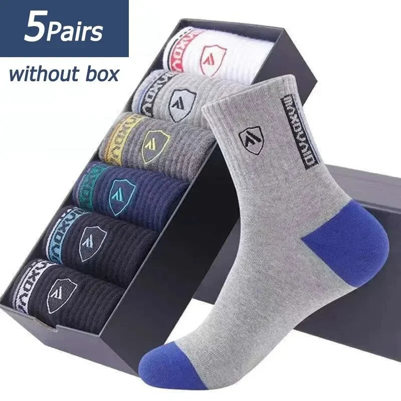 Hot sale Men's Sports Socks 5 Pairs Summer Casual Sweat Absorbent Comfortable Thin Breathable Middle Tube Basketball Socks