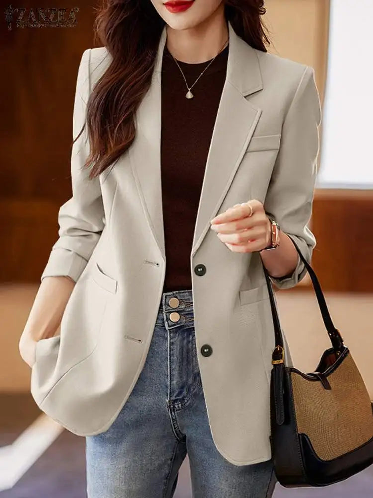 ZANZEA Women Elegant Laple Neck Long Sleeve Blazer Autumn Casual Solid Office Wear Suits Fashion Party Coats OL Work Jackets