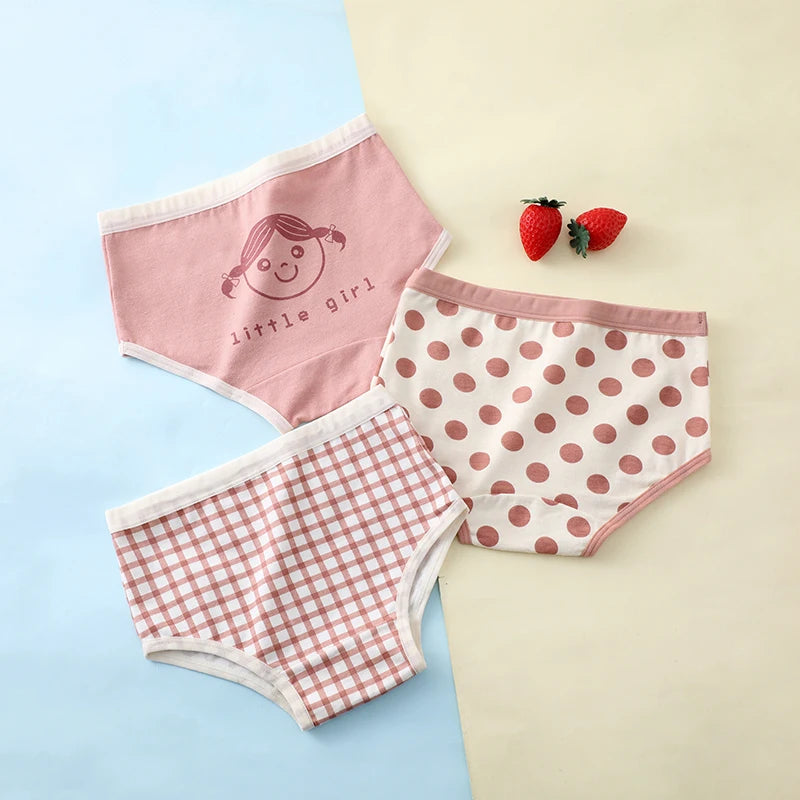 3Pcs/lot Kids Panties 7 Collections Chirdren's Underwear Lovely Girls Briefs Floral Grid Cute Pants Baby Dots Cotton Underpants