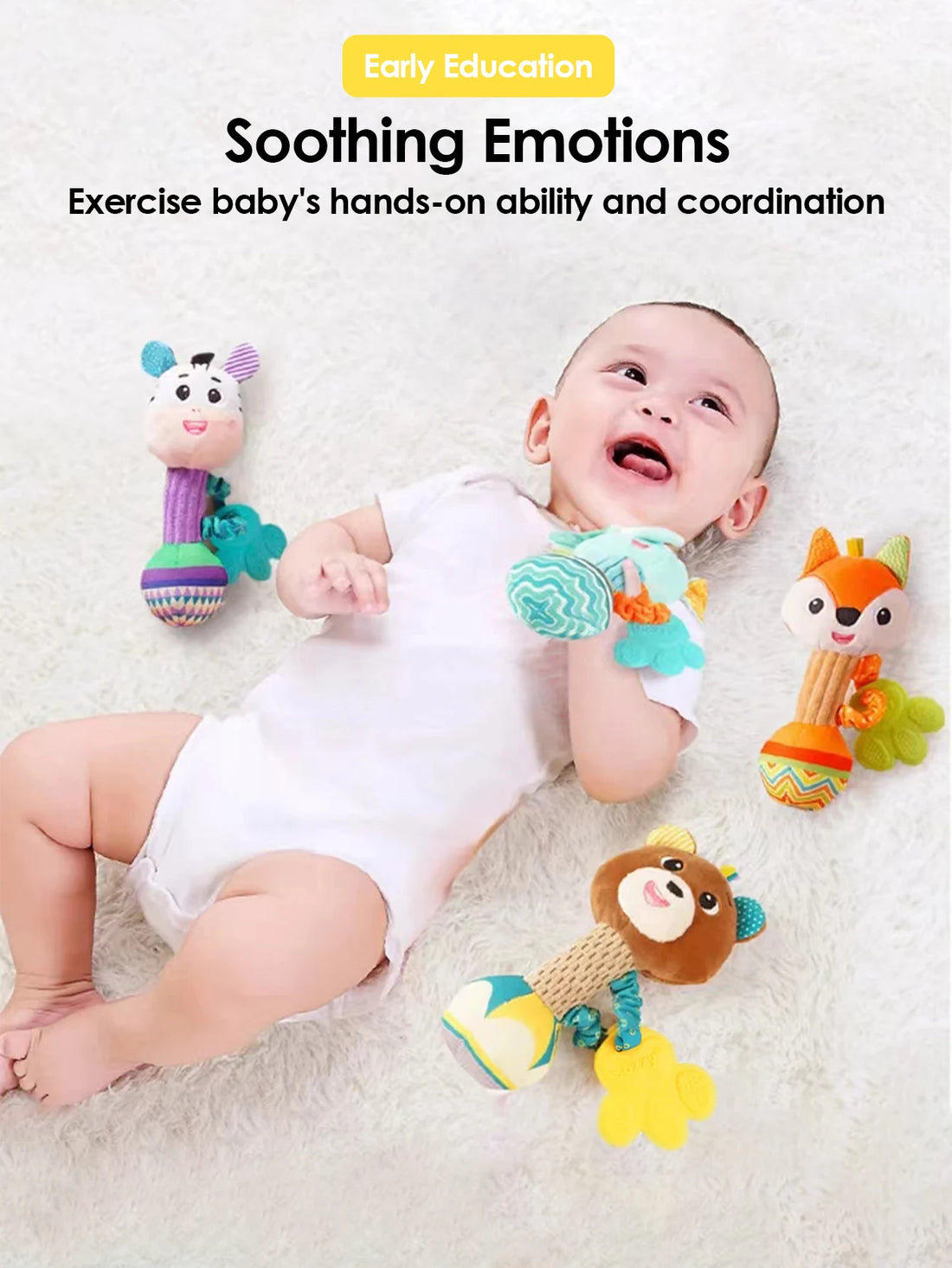 1pcs Baby Dental Gum Hand Grip Plush Doll Can Bite Practice Grasping Parent Baby Interactive Puzzle Rattle Soothing Toy