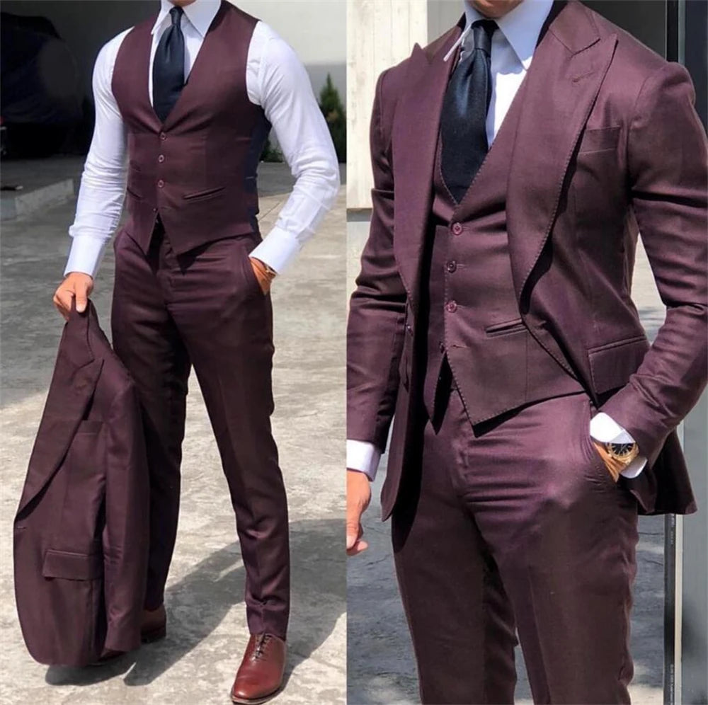 Elegant Wedding Tuxedos Suits Slim Fit Bridegroom For Men 3 Pieces Groomsmen Suit Male Cheap Formal Business (Jacket+Vest+Pants)