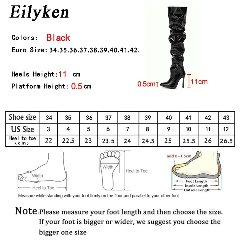 Eilyken Red Women Over The Knee Boots High Heels Patent Leather Solid Pointed Toe Stiletto Side Zipper Sapatos Femininos