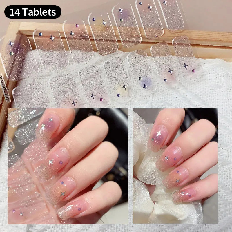 Full Cover Nail Stickers Fashion Nail Polish Nail Decoration Sparkling Glitter Self Adhesive Manicure Designer Nail Art Sticker