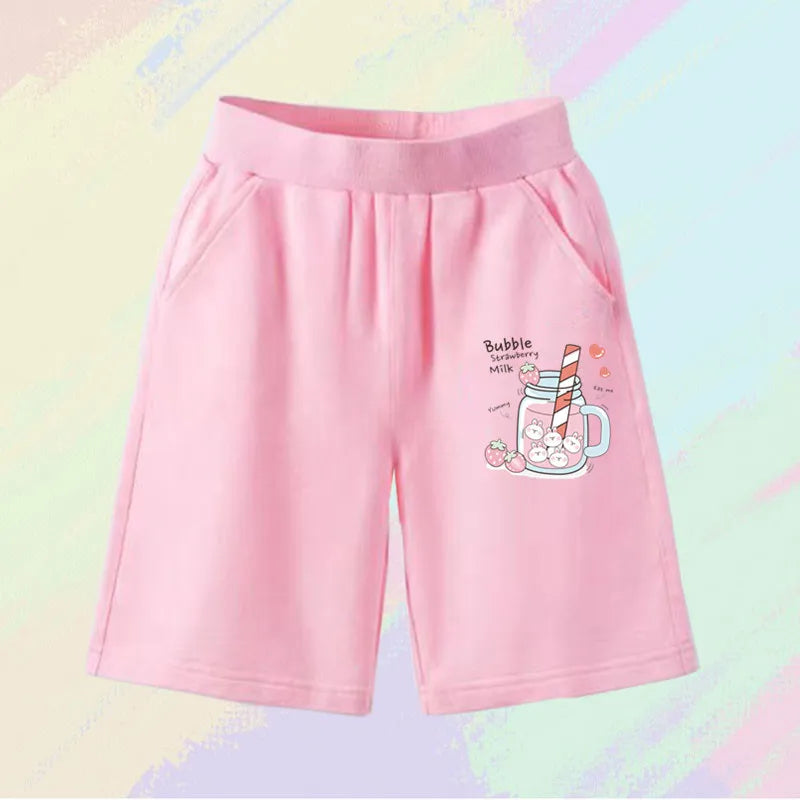 2023 Girls Summer Cat Ear Print Shorts Kids Elastic Waist Beach Short with Pocket Sports Short Pants Kids Cute Clothes 3-14y