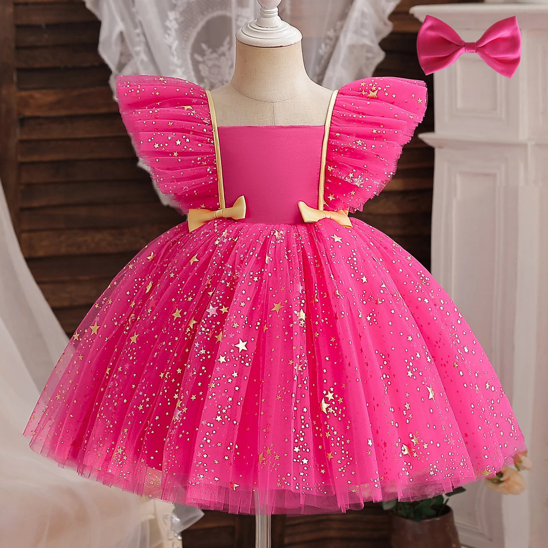 Toddler Baby Girls Dress Bow Baptism Dress for Girls 1 Yrs Birthday Party Wedding Beading Dress Formal Occation Tutu Fluffy Gown