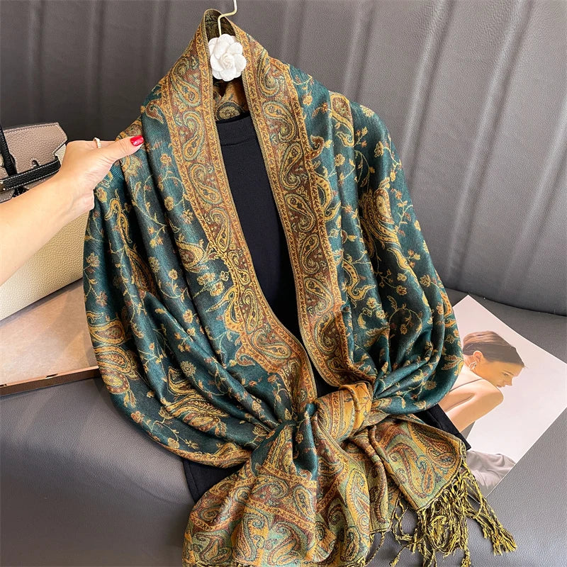 Tassel Blanket Design Thick Pashmina New Winter Warm Shawl Wrap Cashmere Scarf Women Neckerchief Poncho Stoles 2025