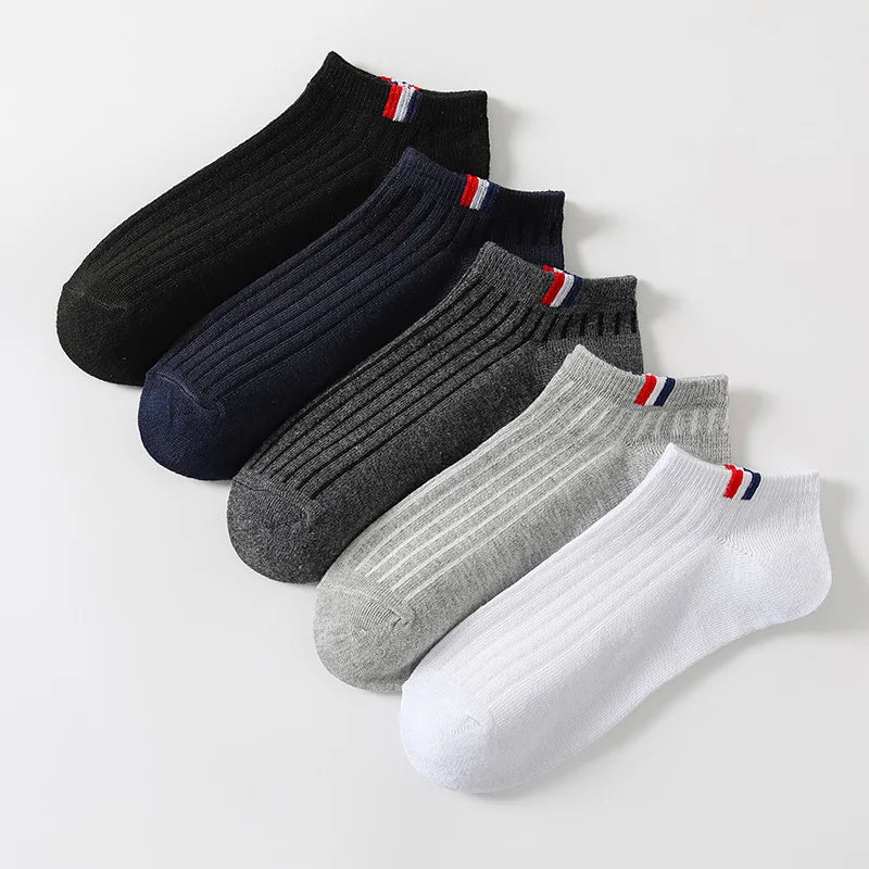 5 Pairs Of Thin Summer Blending Boat Socks Plain Color Mens Casual Socks Breathable Sweat Absorbing Calibration Socks