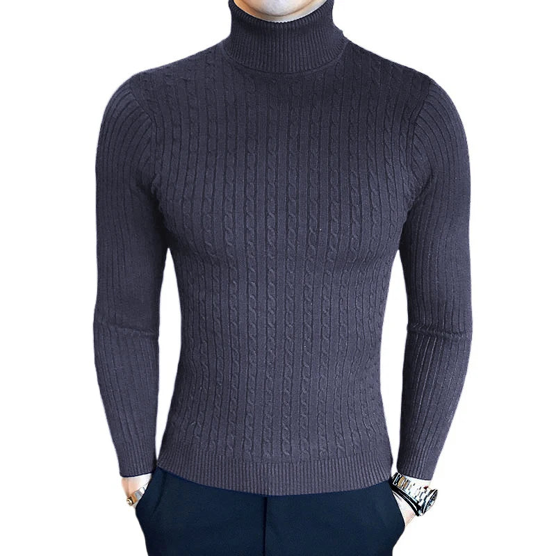 Men's Slim Fit Turtleneck Sweater Casual Twist Patterned Pullover Knitted Sweaters Autumn Outdoor Streetwear Warm Sweaters Men