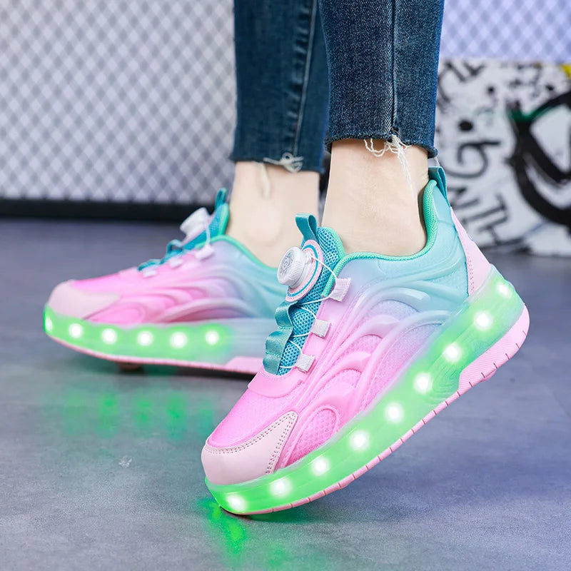 Two Wheels Children's Led Light Roller Skate Shoes For Kids Boys Girls Glowing Sports Luminous Sneakers Skateboard USB Charging