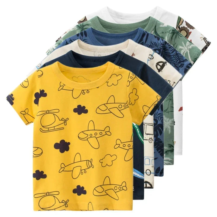 2025 Children's T-Shirt for Boys Girls Kids Shirts Baby Short Sleeve Full Print Toddler Cotton Cartoon Car Tee Tops Clothing