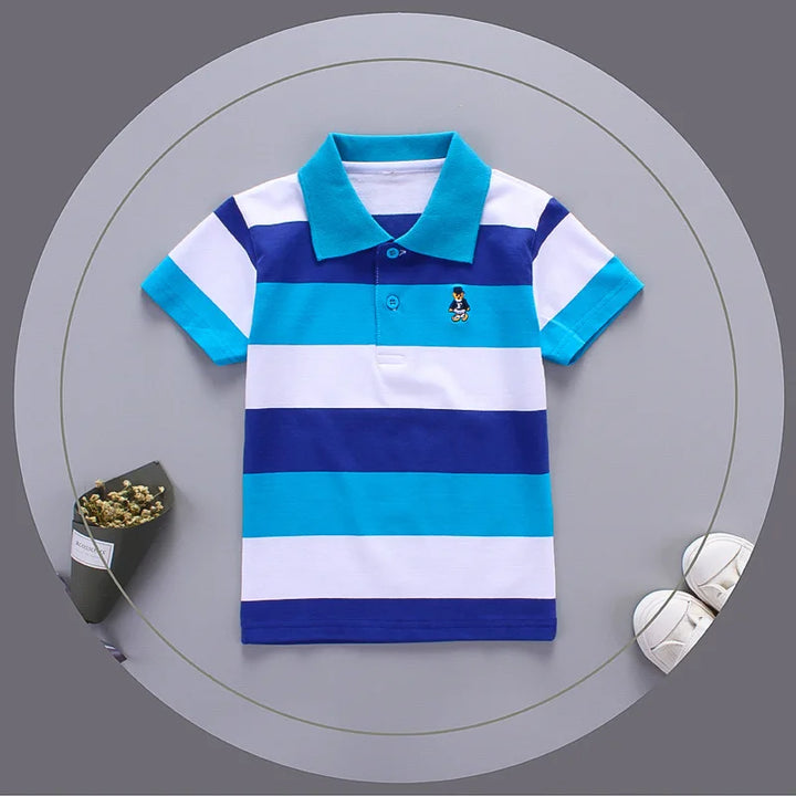 Jargazol Boys Shirts Color Stripes Short Sleeve Summer Top Polo Shirt 2T-7T Kids Clothes Cotton Camiseta Toddler Boy Sport Tees