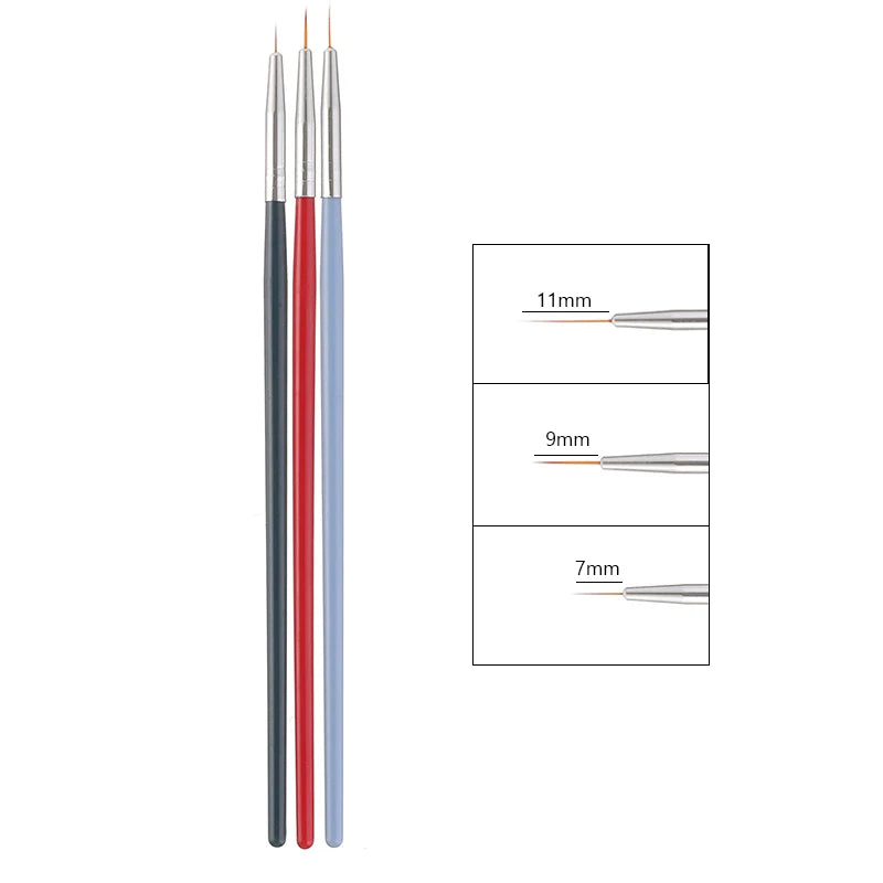 3pcs/Set Acrylic French Stripe Nail Art Line Painting Pen 3D Tips Manicure slim Line Drawing Pen UV Gel Brushes Painting Tools