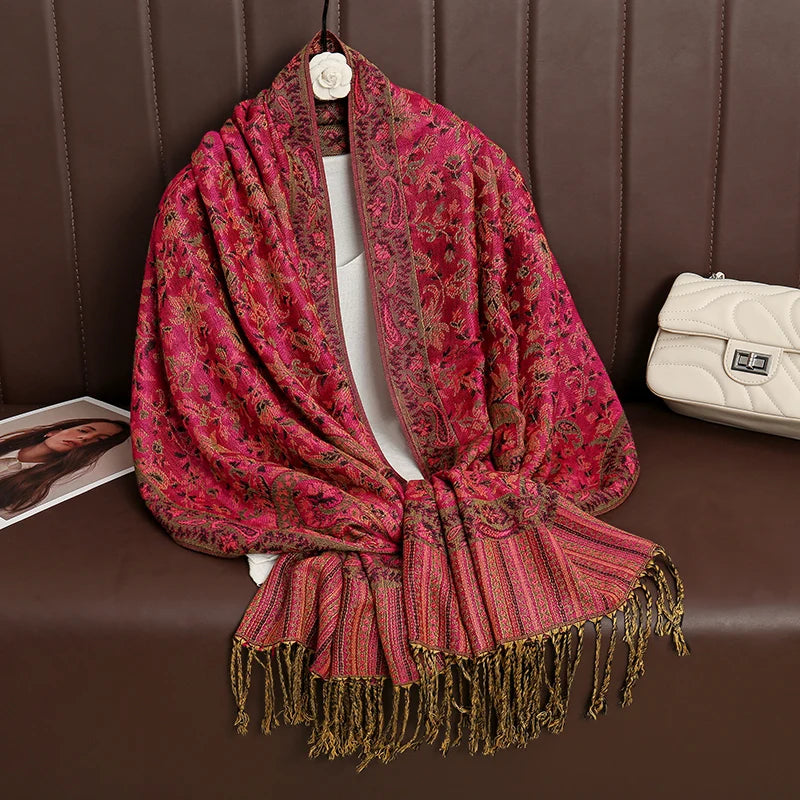 Tassel Blanket Design Thick Pashmina New Winter Warm Shawl Wrap Cashmere Scarf Women Neckerchief Poncho Stoles 2025