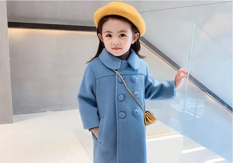 Winter Girl's Long Fashion Plus Cotton Coat 2024 Baby Girl Korean Style Thickened Double-breasted Coat Children Warm Jacket