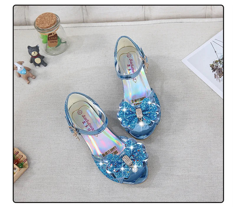 10 Colors Children Princess Sandals Kids Girls Wedding Shoes High Heels Dress Shoes Bowtie Gold Pink Blue Silver Shoes For Girls