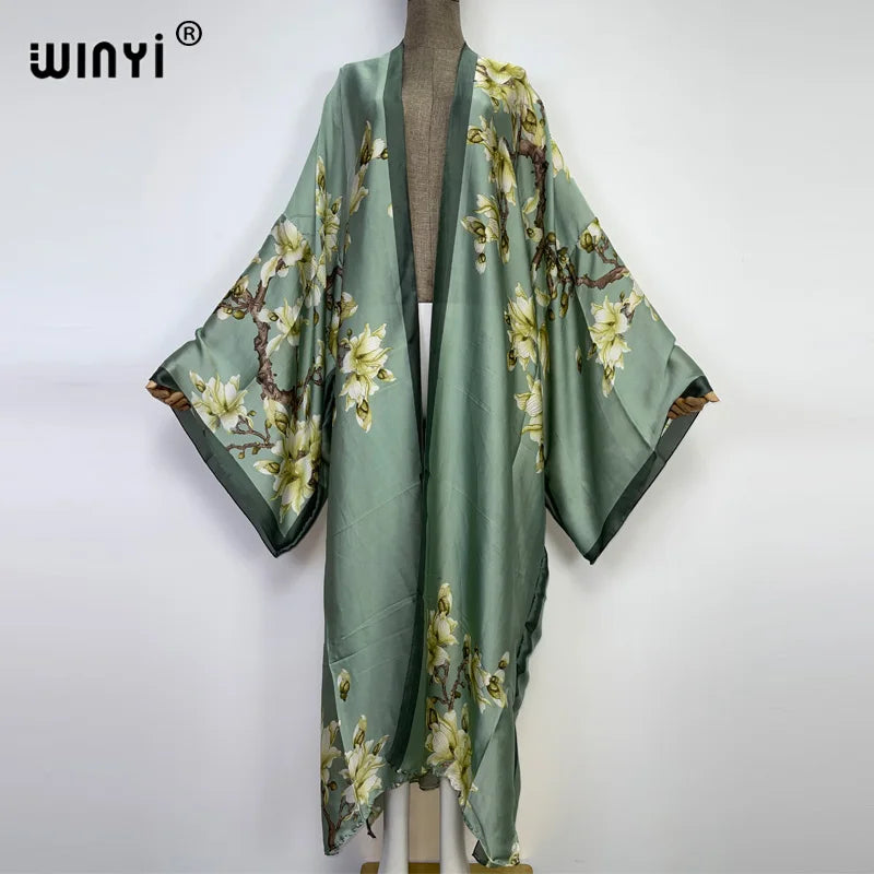 Kimonos verano Women sukienka Print Long Sleeve Cardigan Female Blouse Loose Casual beach Cover Up boho dress party kaftan