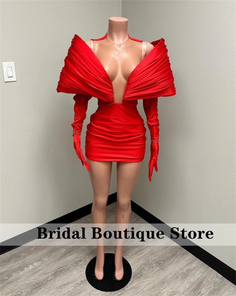 Stunning New Arrival 2024 Red Prom Gown With Two Gloves Off Shoulder Birthday Party Cocktail Dresses Robe De Bal Customized