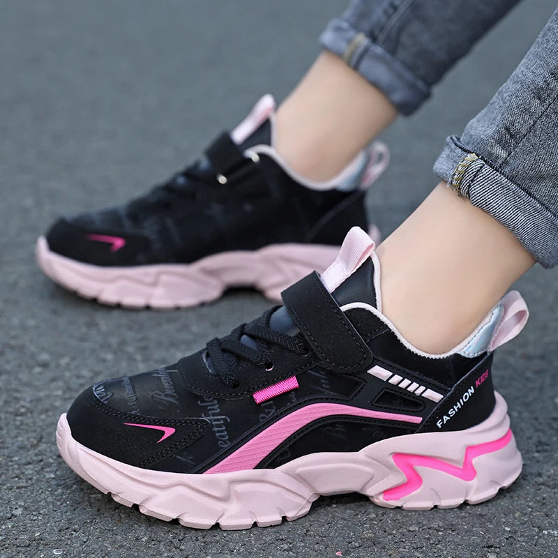 Girls Sport Shoes Comfortable Leather Kids Running School Casual Shoes  Non-slip Outdoor Children Walking Sneaker Tennis