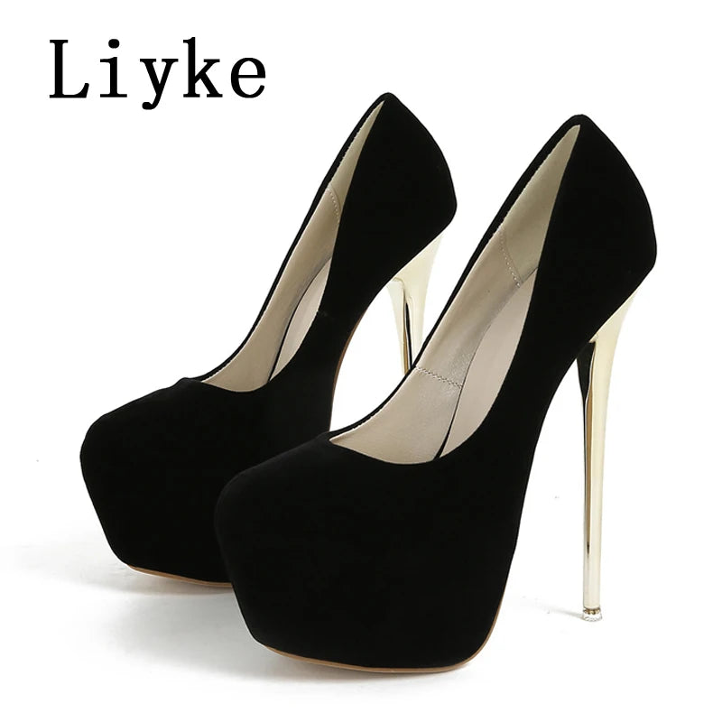 Liyke 2025 Spring Autumn Fashion Platform Pumps Sexy Round Toe Thin High Heels Women's  Wedding Party Nightclub Dress Shoes