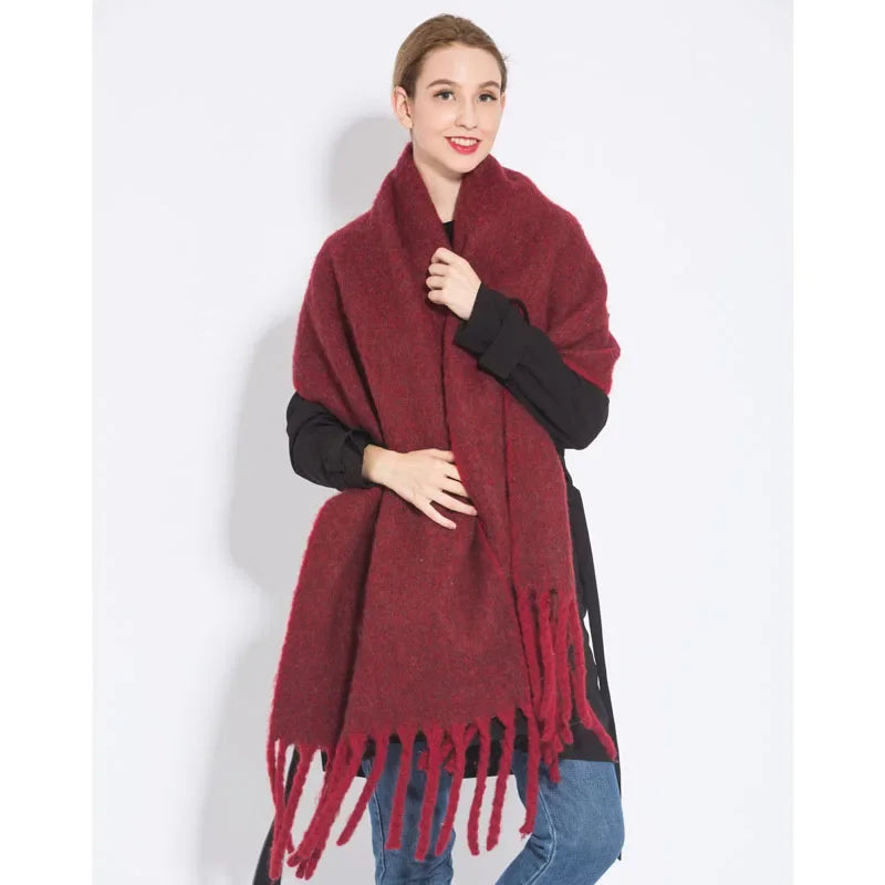 230*37cm Winter Scarf Women Luxury   Scarf Thickened Warm Shawl Classic Tassels Fluffy Scarf Solid Color Soft Shawl