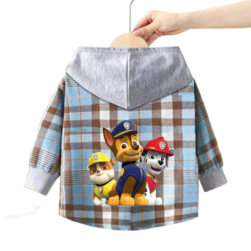 Paw Patrol Children's Hooded Shirts Kids Clothes Baby Boys Plaid Shirts Coat for Spring Autumn Girls Long-Sleeve Jacket Clothing