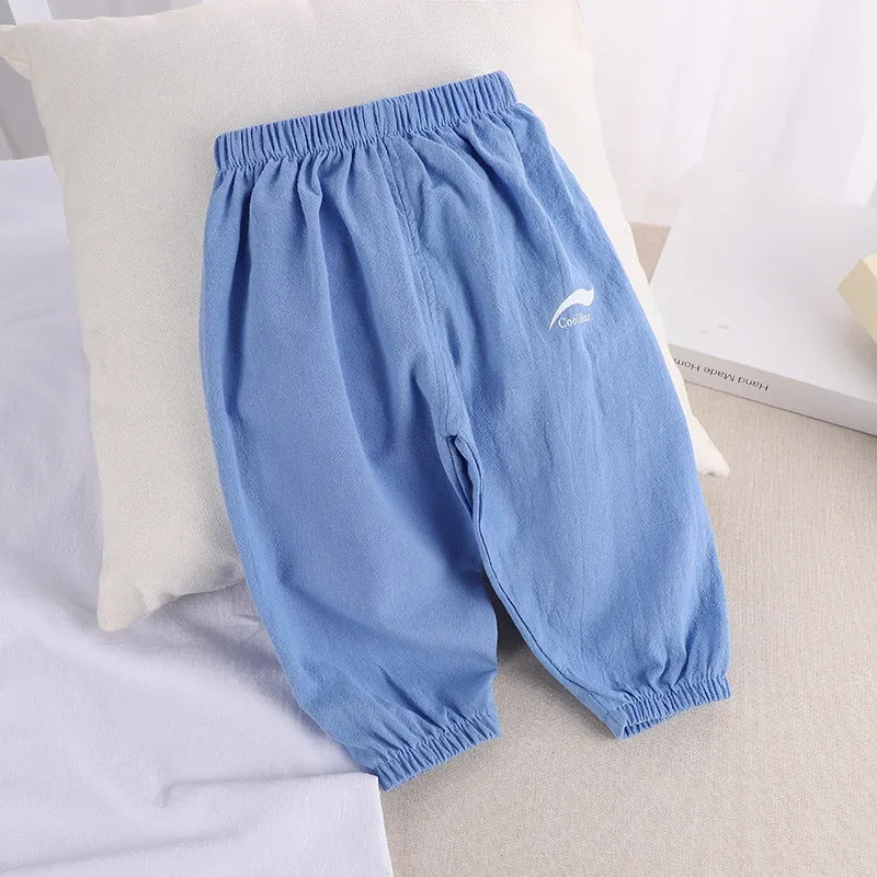 1 2 3 4 5 Years New Children's Anit-mosquito Pants Summer Baby Air Conditioning Bloomers Boys and Girls Cotton and Linen Pants