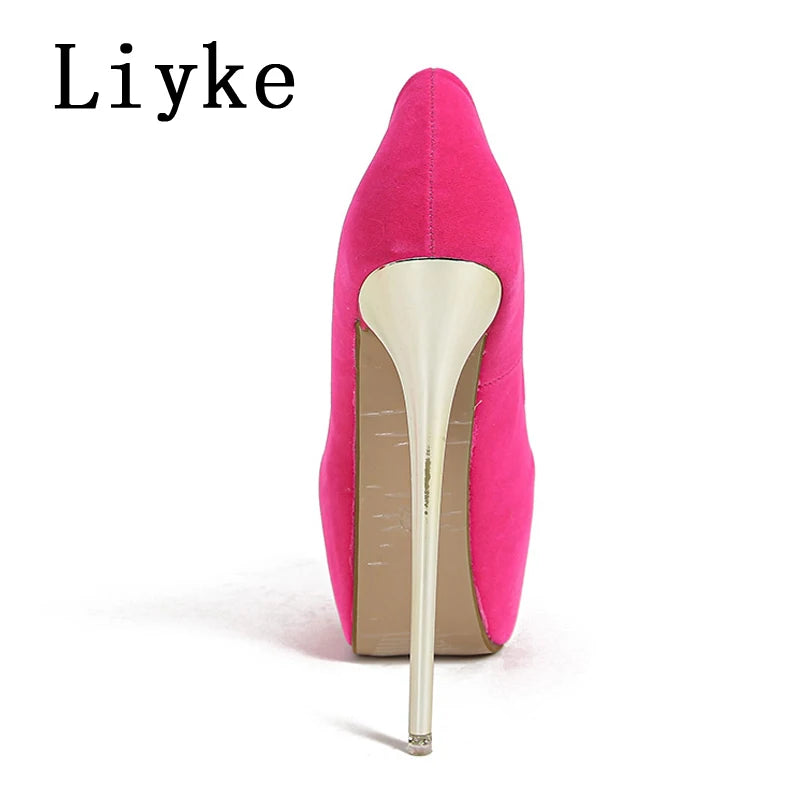 Liyke 2025 Spring Autumn Fashion Platform Pumps Sexy Round Toe Thin High Heels Women's  Wedding Party Nightclub Dress Shoes