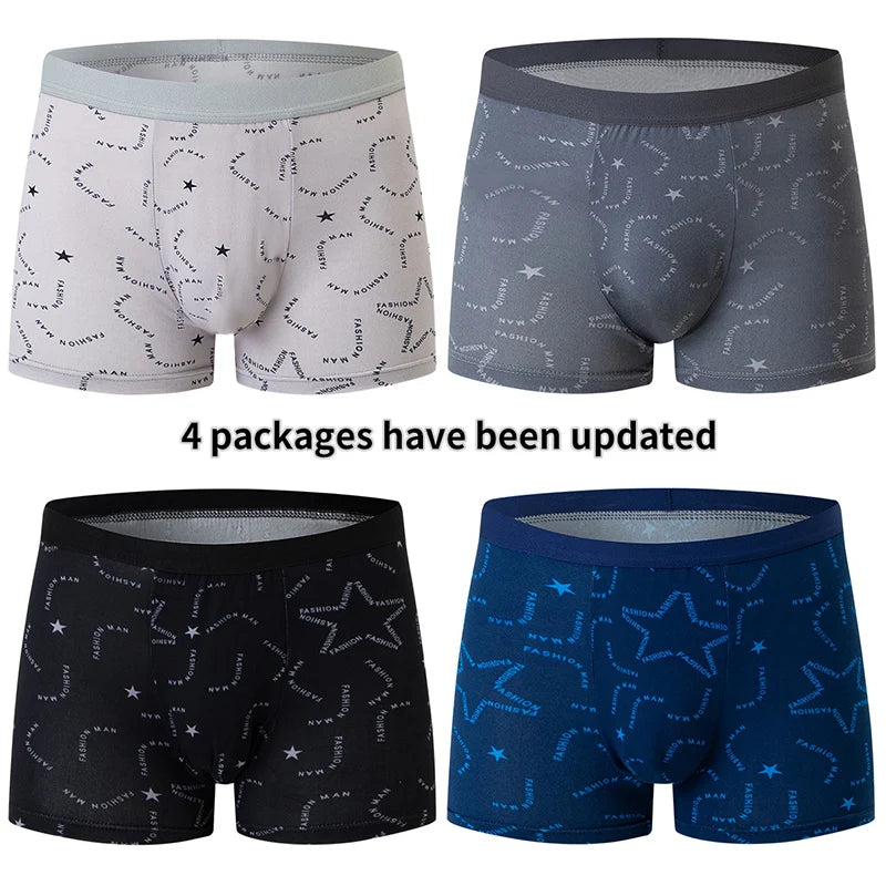 4-piece MEN'S Underwear Comfortable and Fashionable Plus-size Printed Boyshort Maximum 6XL Swimming Trunks for Teenagers.