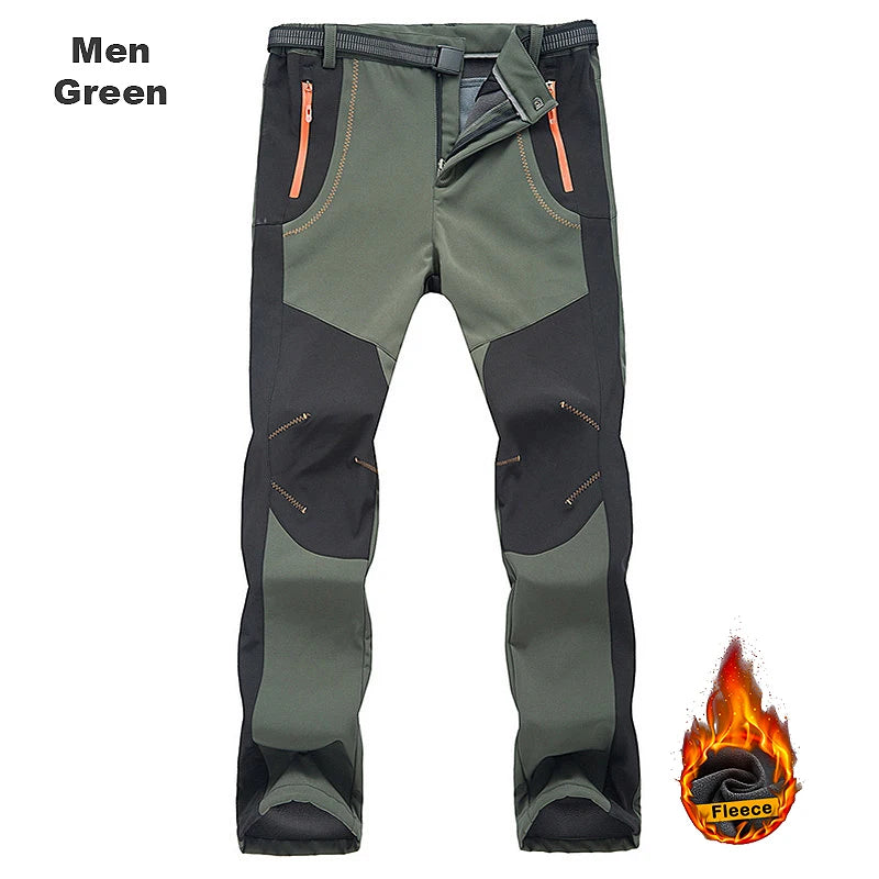 LNGXO Thick Warm Fleece Hiking Pants Men Winter Waterproof Windproof Outdoor Soft Shell Rain Trousers Trekking Camping Ski Pants