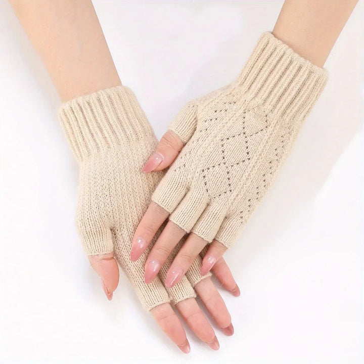 Mink Fleece Soft Winter Half Finger Gloves Women Warm Luxury Solid White Plush Knitted Fingerless Gloves Wrist Mittens Writting