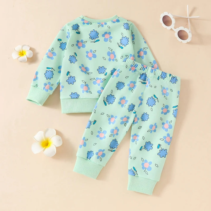 Pudcoco Infant Newborn Little Girls 2PCS Fall Sets Long Sleeve O Neck Floral Print Tops Elastic Band Pants 0-3T