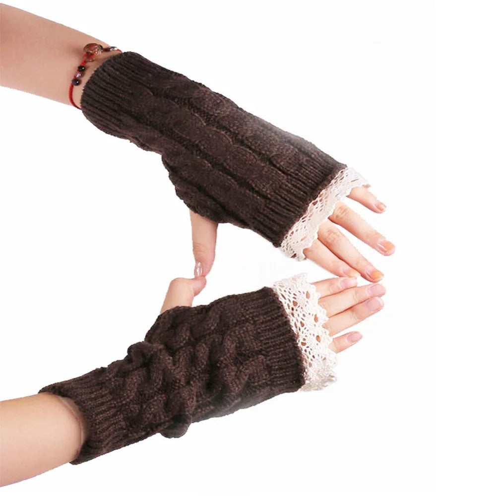 New Lace Fingerless Gloves Women's Gloves Winter Warm Cute Student Writing Typing Half Finger Acrylic Knitted Glove Mittens y2k