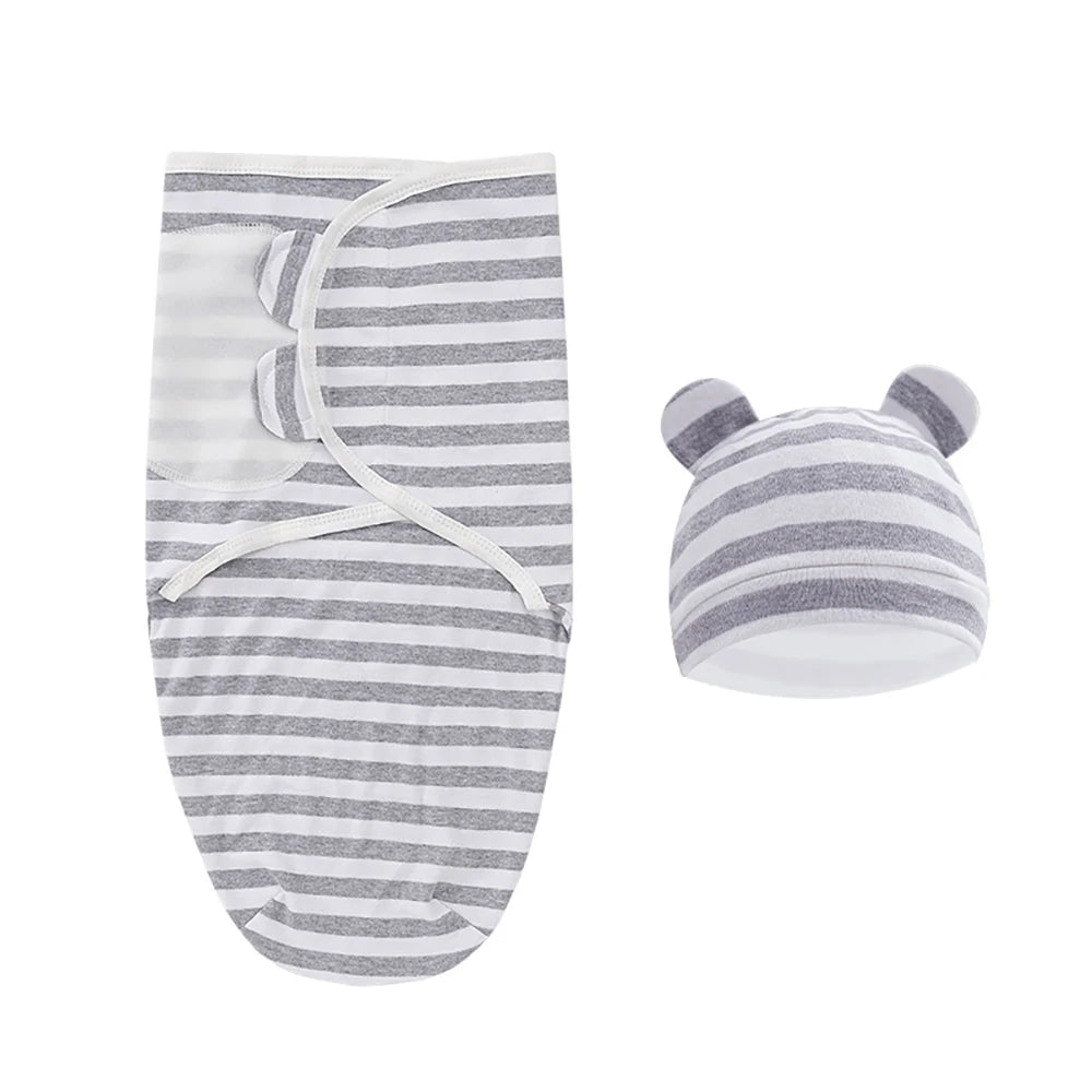 0-3Months Newborn Baby Sleeping Bag With Hat Set Adjustable Baby Swaddle Blanket Summer Thin Breathable Soft Cotton Boys Girls