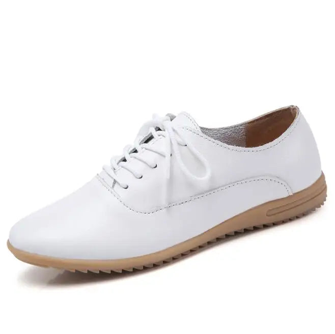 2024 New Spring Women Oxford Shoes Ballerina Flats Shoes Women Genuine Leather Shoes Moccasins Lace Up Loafers White Shoes 36-41