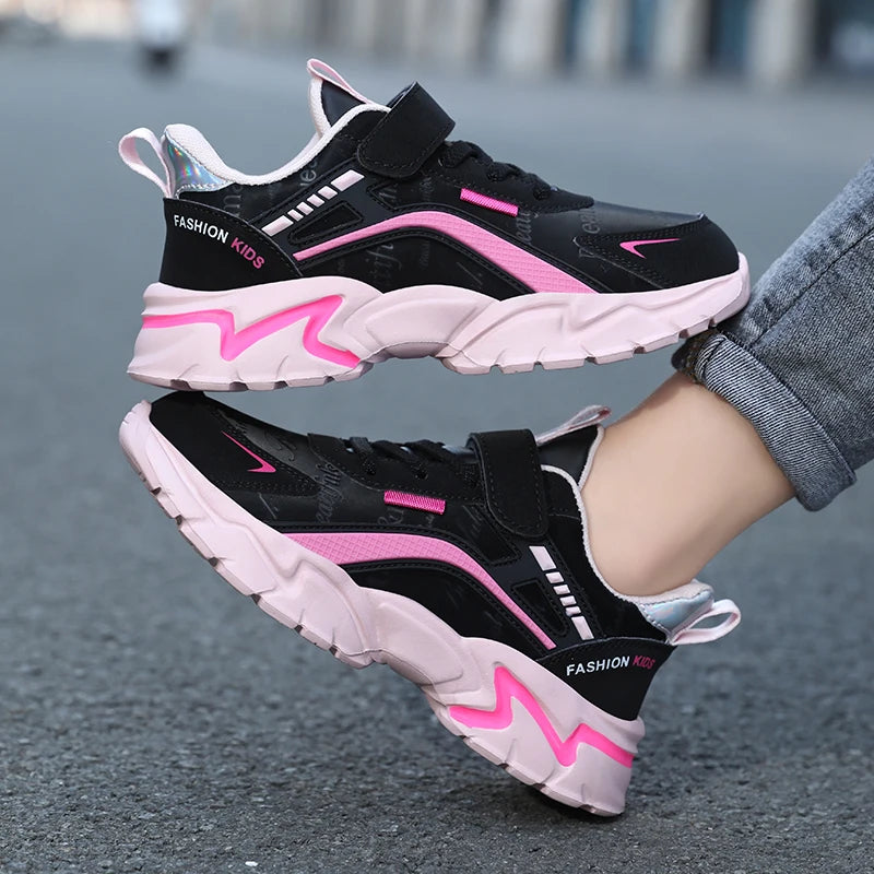 Girls Sport Shoes Comfortable Leather Kids Running School Casual Shoes  Non-slip Outdoor Children Walking Sneaker Tennis