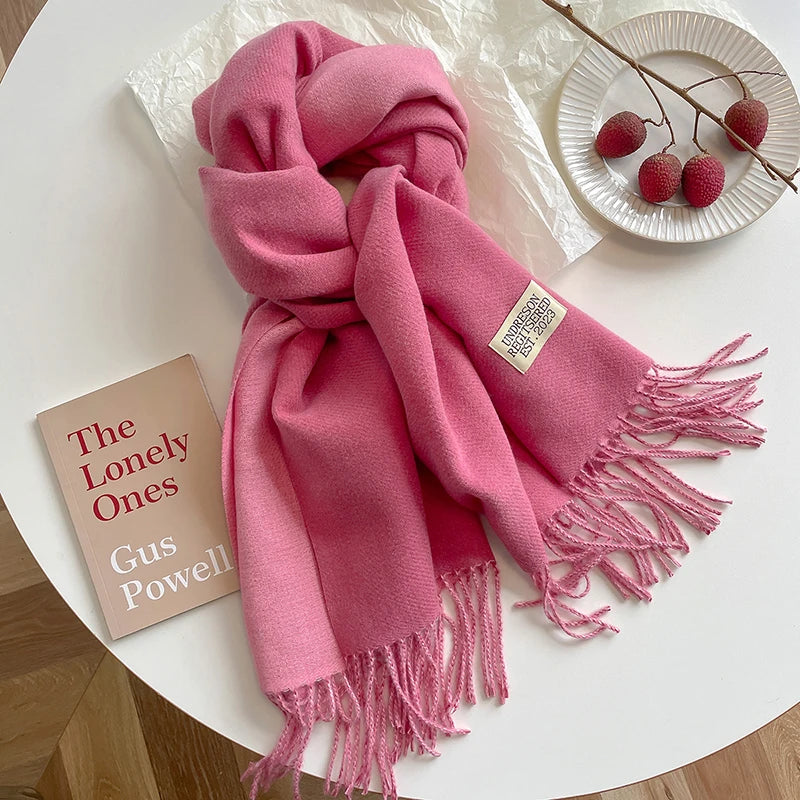 2025 New Fashion Cashmere Scarf Warm Winter for Women Korean Style Knitted Solid Color Double Sided Wraps Neckerchief